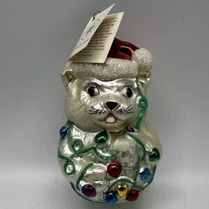 Christopher Radko Cat Christmas Lights Santa Hat Ornament (w/ Tag No Box)